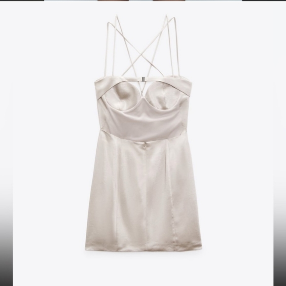 ZARA * SATIN EFFECT MINI DRESS BEIGE - Picture 10 of 11